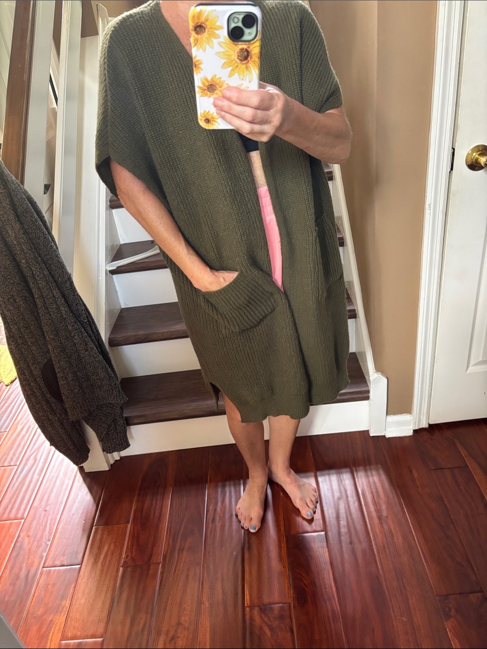 Olive Green Knit Open-Front Women's Cardigan Sweater
